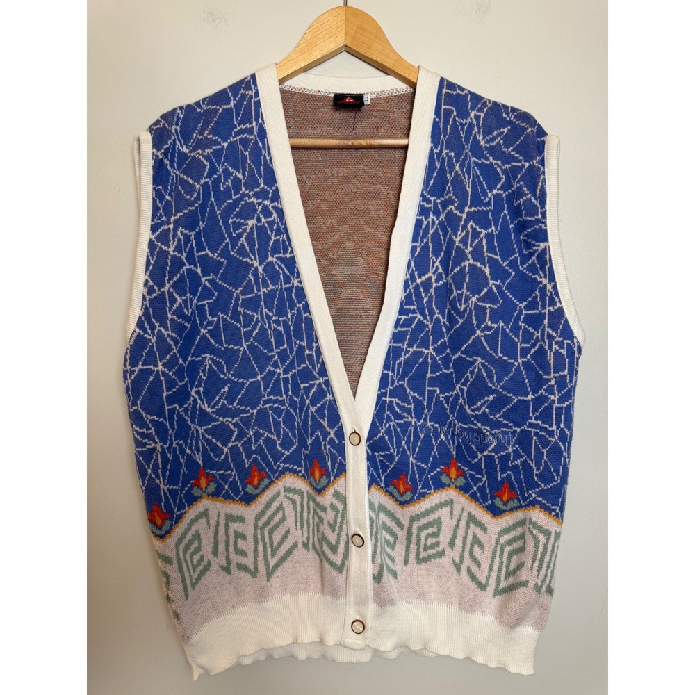 Vintage Le Coq Sportif Knit Button Front Sweater Vest Size Large Artsy Layering